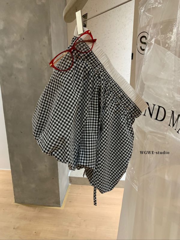 復古格子娃娃領襯衫+百搭顯瘦短裙套裝 復古格子娃娃領襯衫+百搭顯瘦短裙套裝