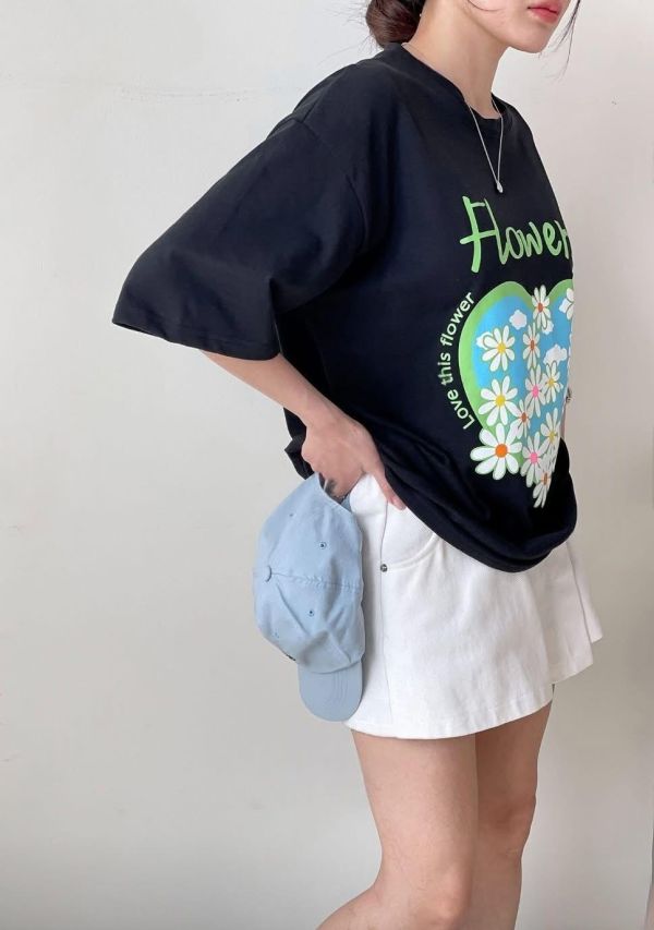 愛心滿版花花純棉長版T恤-3色 愛心滿版花花純棉長版T恤-3色