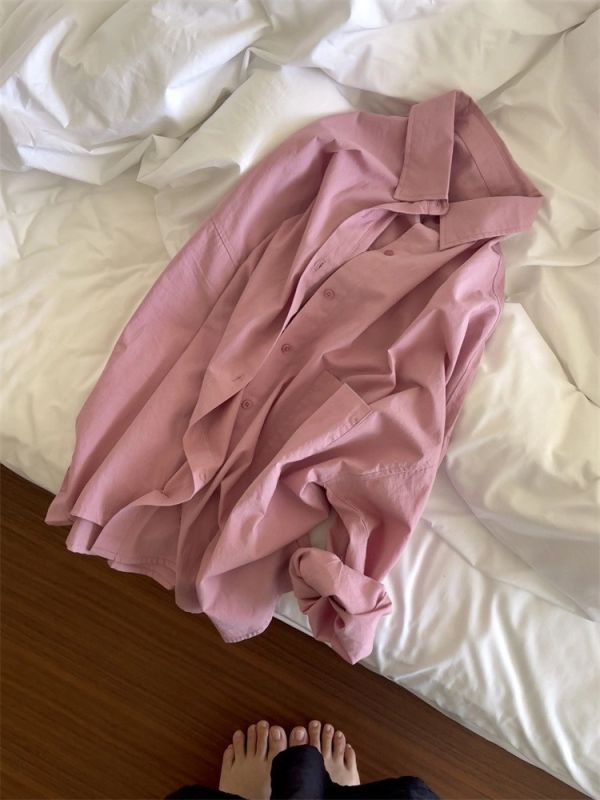 減齡薄款純色氣質通勤百搭polo領襯衫開衫-2色 減齡薄款純色氣質通勤百搭polo領襯衫開衫-2色
