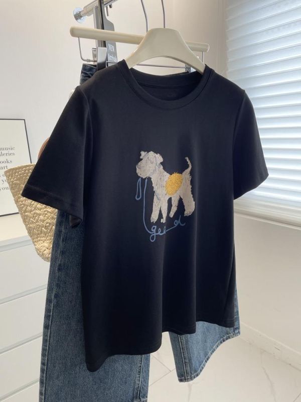 小狗刺繡百搭簡約棉質上衣-2色 小狗刺繡百搭簡約棉質上衣-2色
