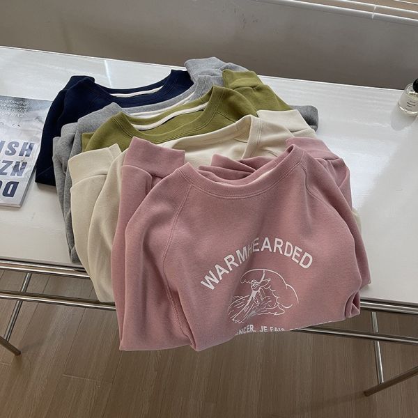 韓系印花插肩袖寬鬆慵懶風休閒上衣-5色 韓系印花插肩袖寬鬆慵懶風休閒上衣-5色