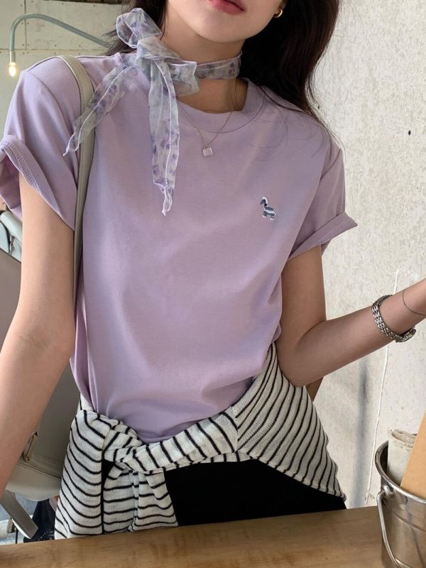 春夏純色小馬刺繡清新百搭T-5色 春夏純色小馬刺繡清新百搭T-5色