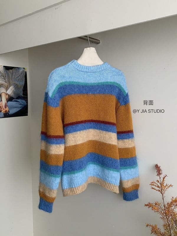 韓系多巴胺條紋撞色保暖毛衣 韓系多巴胺條紋撞色保暖毛衣