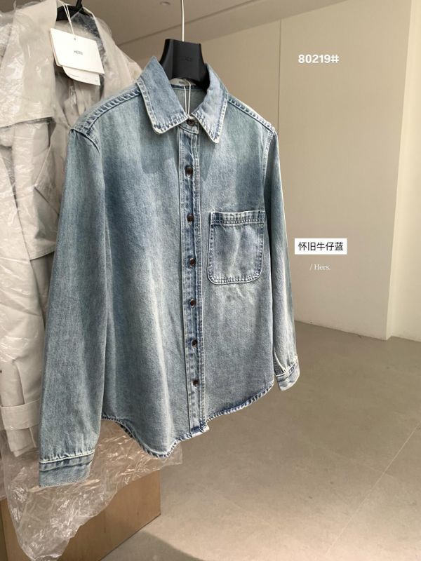 超好看刷色～休閒復古水洗正肩牛仔襯衫 超好看刷色～休閒復古水洗正肩牛仔襯衫