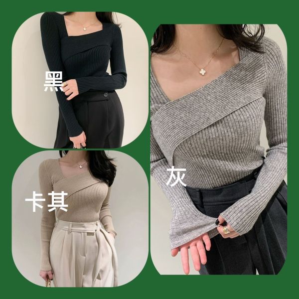 Korea V領設計感修身針織上衣-3色 Korea V領設計感修身針織上衣-3色