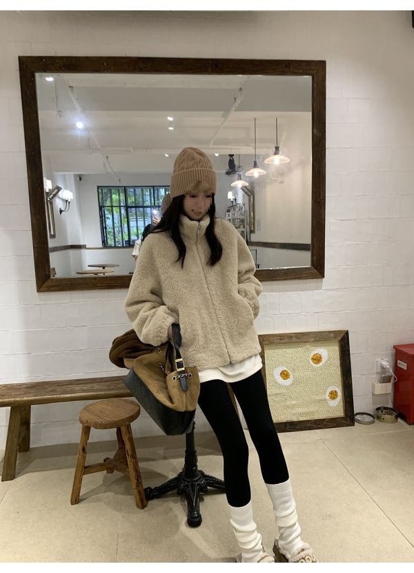 暖呼呼顆粒絨溫暖厚實立領羊羔毛外套-2色 暖呼呼顆粒絨溫暖厚實立領羊羔毛外套-2色