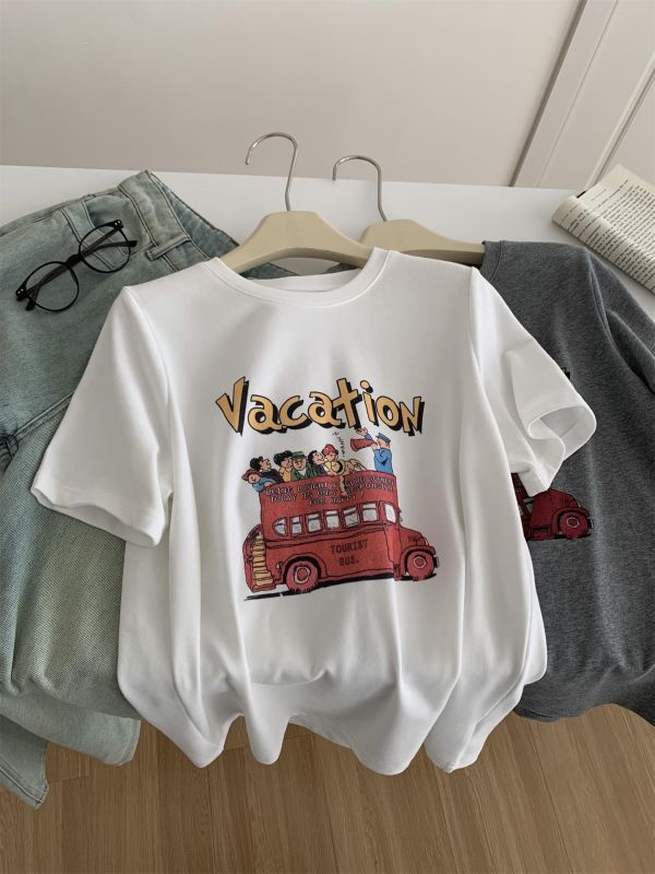 柔軟雲朵棉卡通大巴印花T恤-2色 柔軟雲朵棉卡通大巴印花T恤-2色