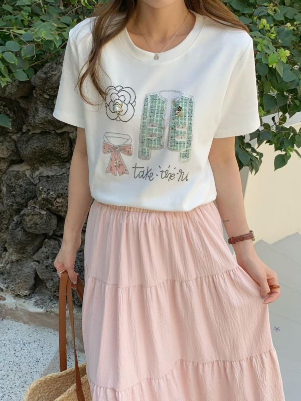 鑲鑽小香風T恤上衣-3色 鑲鑽小香風T恤上衣-3色