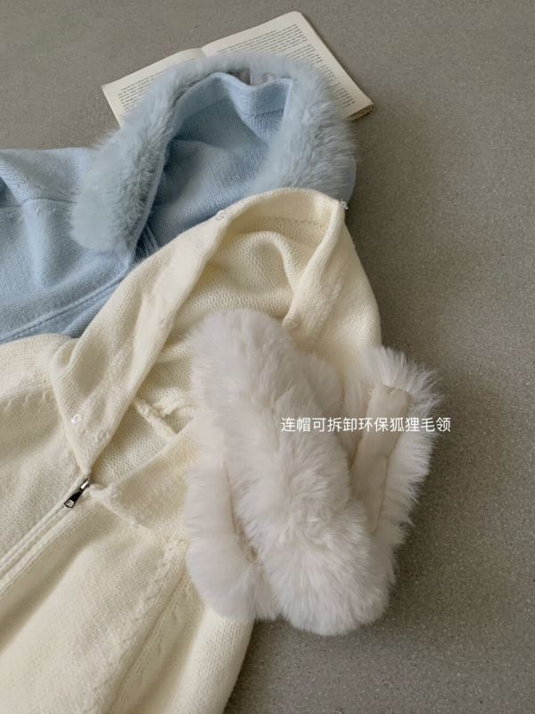 毛毛領可拆 多穿保暖連帽針織-5色 毛毛領可拆 多穿保暖連帽針織-5色