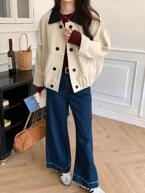 巴恩風 撞色翻領寬鬆夾克外套-3色 巴恩風 撞色翻領寬鬆夾克外套-3色