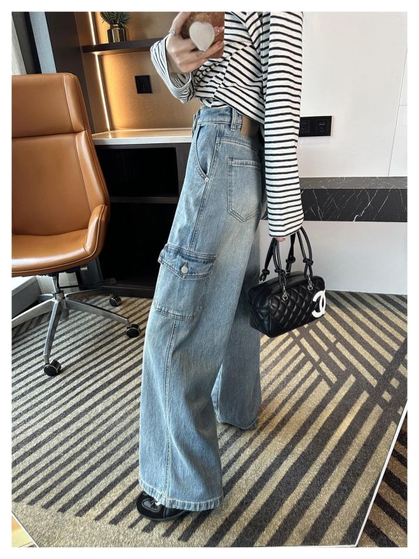 工裝大口袋設計感牛仔直筒神褲-2色 工裝大口袋設計感牛仔直筒神褲-2色