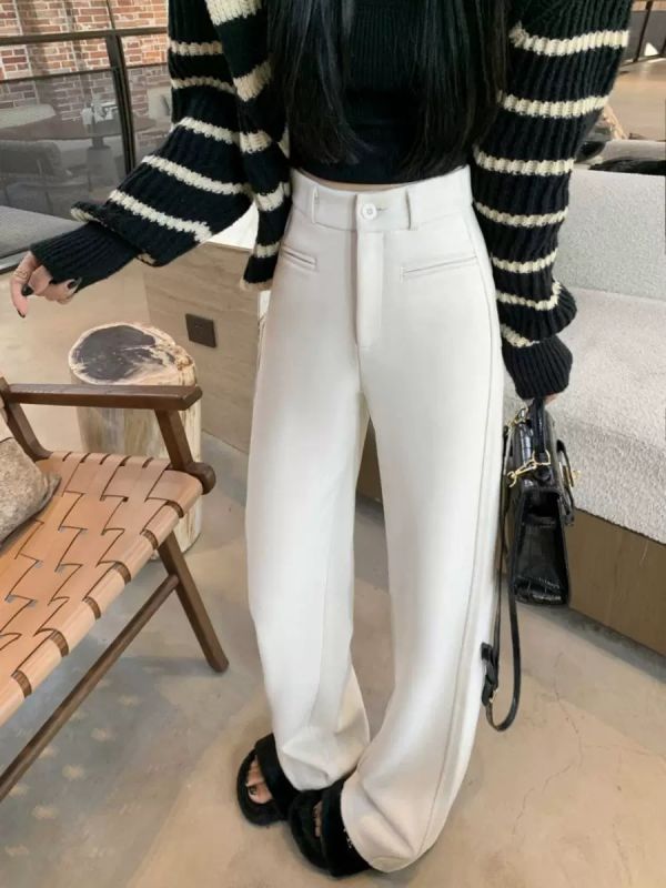 韓系簡約風毛呢加厚加絨窄版直筒微喇叭休閒褲-2色 韓系簡約風毛呢加厚加絨窄版直筒微喇叭休閒褲-2色