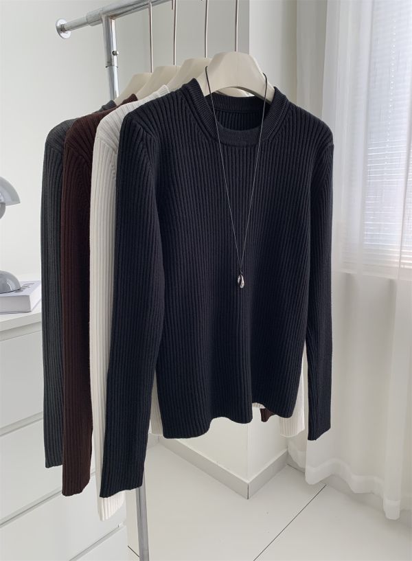 休閒坑條圓領保暖打底衫-4色 休閒坑條圓領保暖打底衫-4色