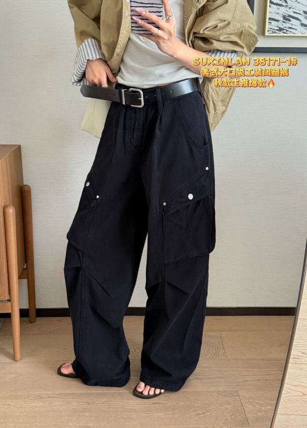 美式街頭感休閒大口袋工裝褲-2色 美式街頭感休閒大口袋工裝褲-2色