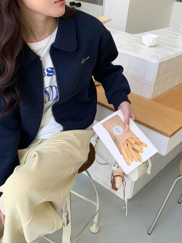 美式復古學院風 簡約休閒棉拉鍊外套-3色 美式復古學院風 簡約休閒棉拉鍊外套-3色