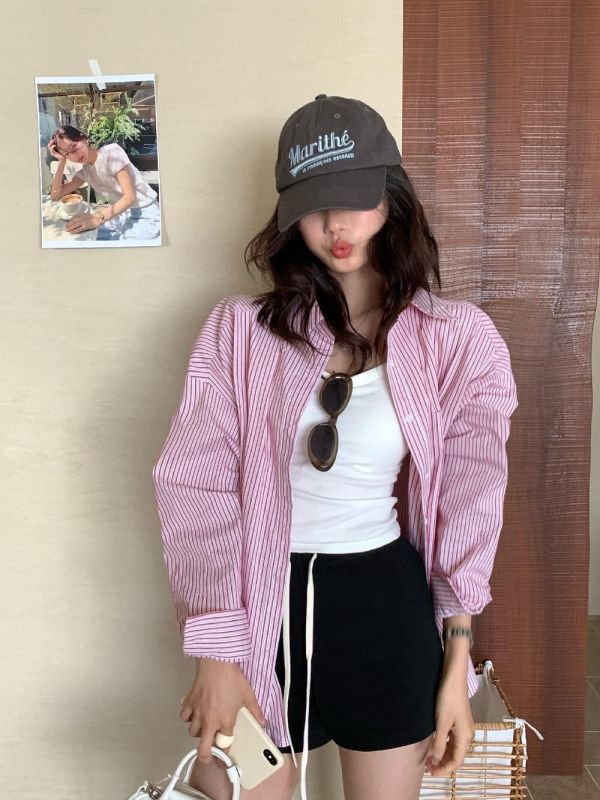 韓系簡約條紋減齡寬鬆防曬襯衫-2色 韓系簡約條紋減齡寬鬆防曬襯衫-2色