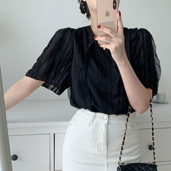 Korea 褶皺流蘇木耳邊上衣-2色 Korea 褶皺流蘇木耳邊上衣-2色