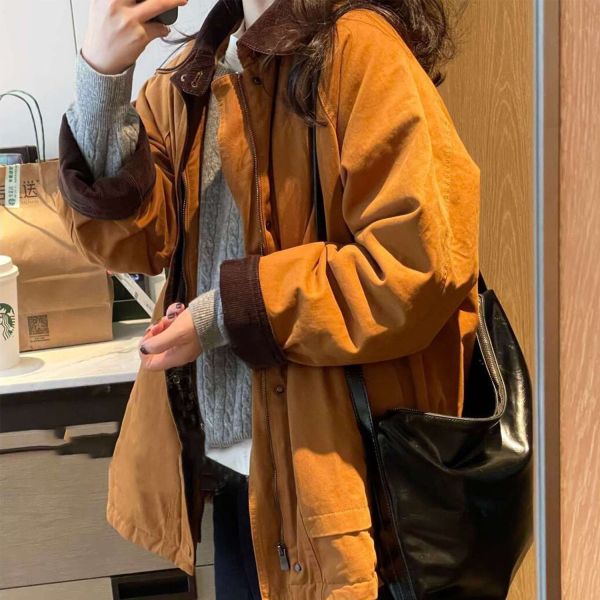 南瓜橘撞色翻領百搭工裝夾克外套 南瓜橘撞色翻領百搭工裝夾克外套