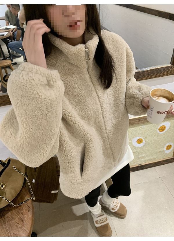 暖呼呼顆粒絨溫暖厚實立領羊羔毛外套-2色 暖呼呼顆粒絨溫暖厚實立領羊羔毛外套-2色