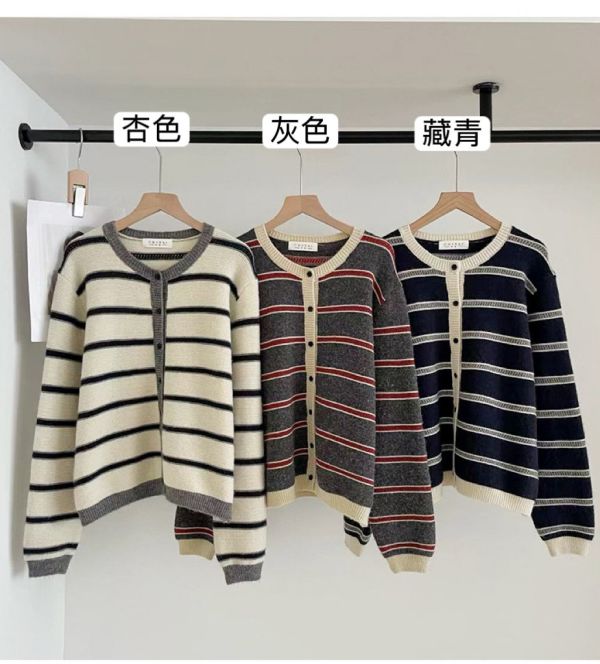 復古雙色條紋針織開衫-3色 復古雙色條紋針織開衫-3色