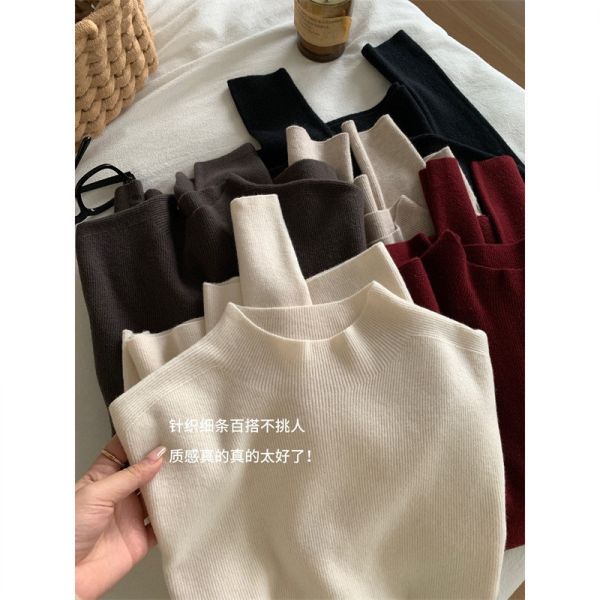 氣質顯瘦無縫一體半高領打底針織上衣-5色 氣質顯瘦無縫一體半高領打底針織上衣-5色