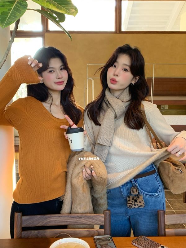 韓系設計感保暖一體絨U領針織上衣-20色 韓系設計感保暖一體絨U領針織上衣-20色