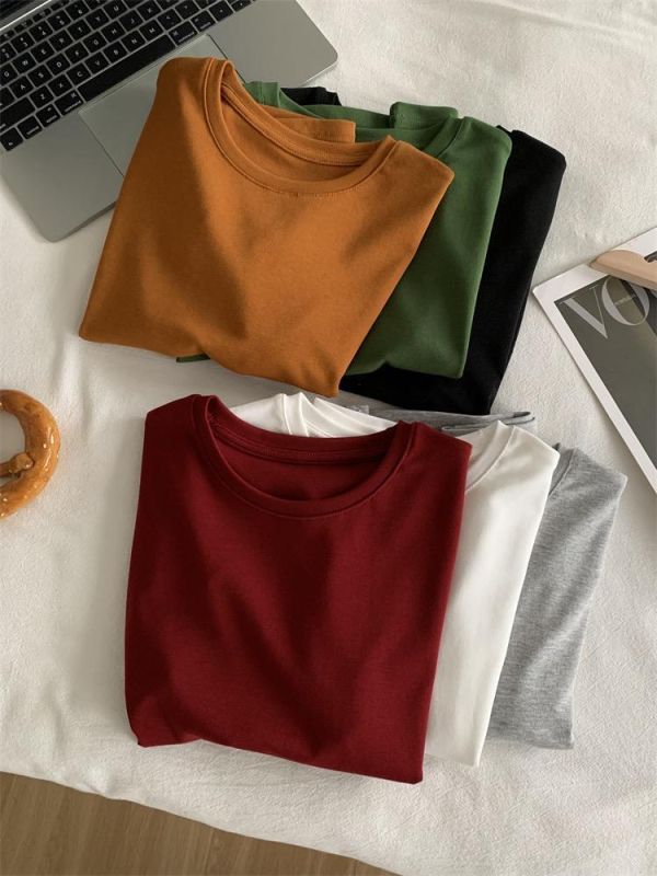 純色圓領正肩雲朵棉直筒T-6色 純色圓領正肩雲朵棉直筒T-6色