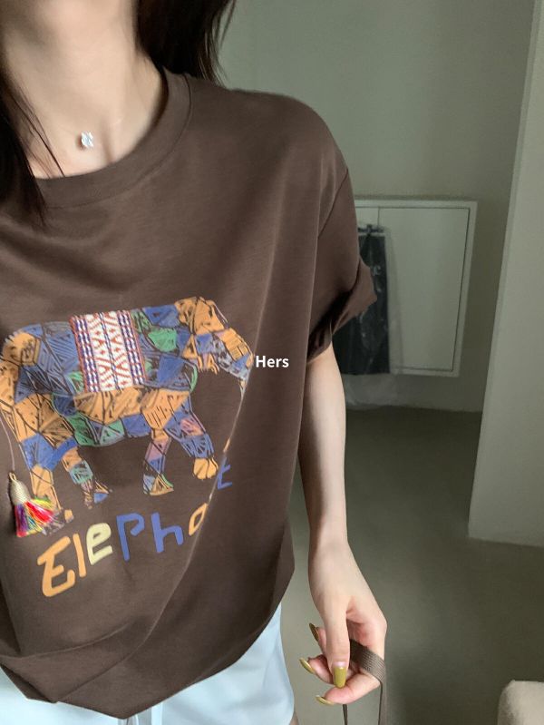 復古休閒隨性大象復古印花上衣-2色 復古休閒隨性大象復古印花上衣-2色