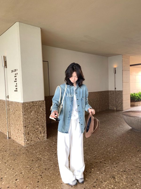 超好看刷色～休閒復古水洗正肩牛仔襯衫 超好看刷色～休閒復古水洗正肩牛仔襯衫