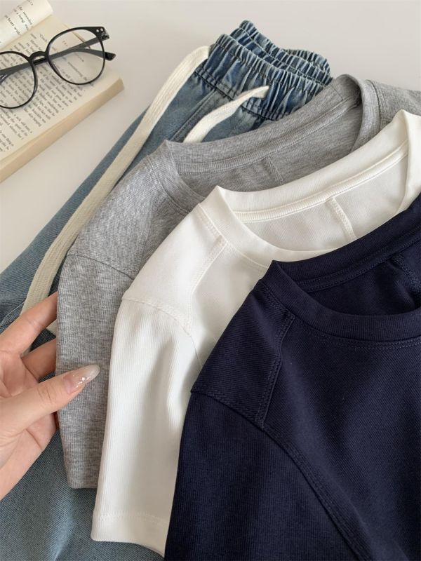 涼感雙縫線直角肩天絲圓領上衣-4色 涼感雙縫線直角肩天絲圓領上衣-4色