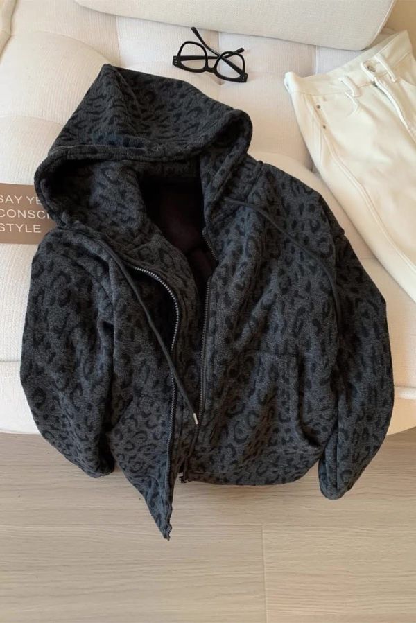 質感連帽寬鬆豹紋外套 質感連帽寬鬆豹紋外套