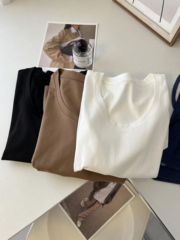 露鎖骨正肩大U寬鬆低領tee-3色 露鎖骨正肩大U寬鬆低領tee-3色