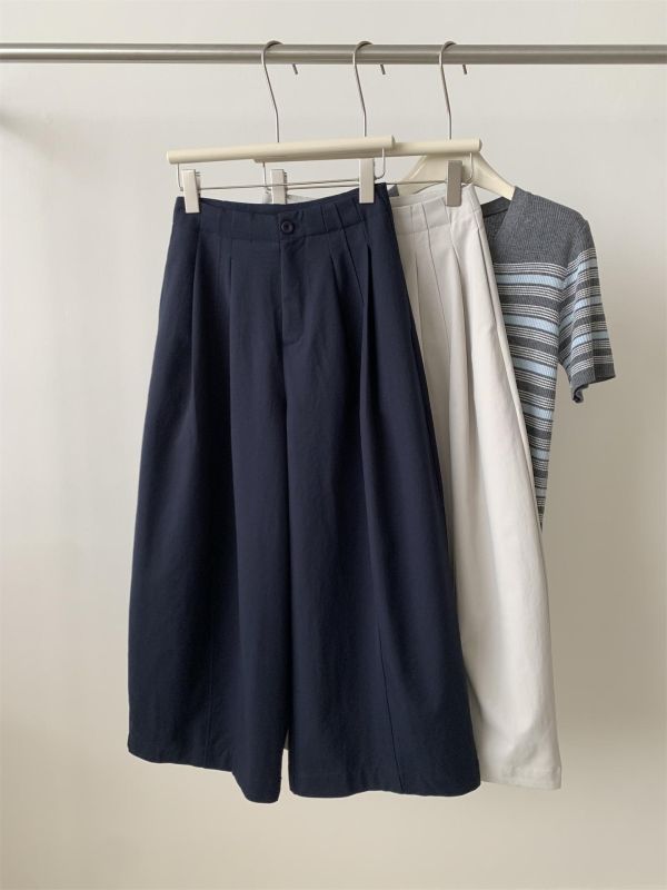 韓系高腰氣質闊腿褲遮肉九分彎刀褲奶奶褲-3色 韓系高腰氣質闊腿褲遮肉九分彎刀褲奶奶褲-3色