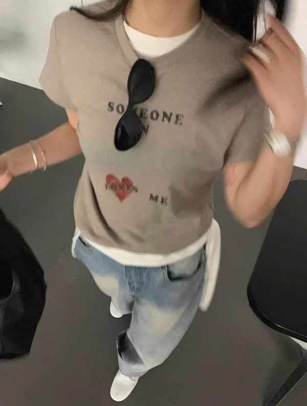 愛心字母印花顯瘦圓領T恤-3色 愛心字母印花顯瘦圓領T恤-3色