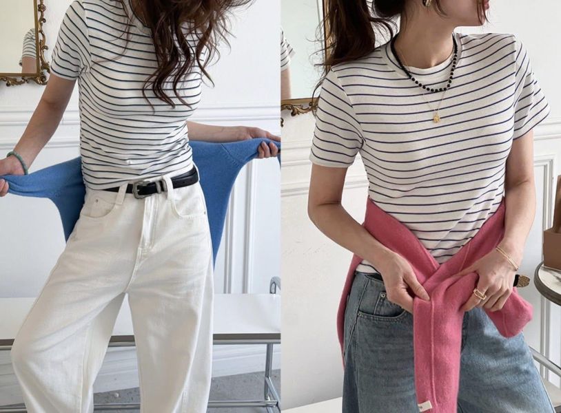 Korea 簡約條紋彈性上衣-3色 Korea 簡約條紋彈性上衣-3色