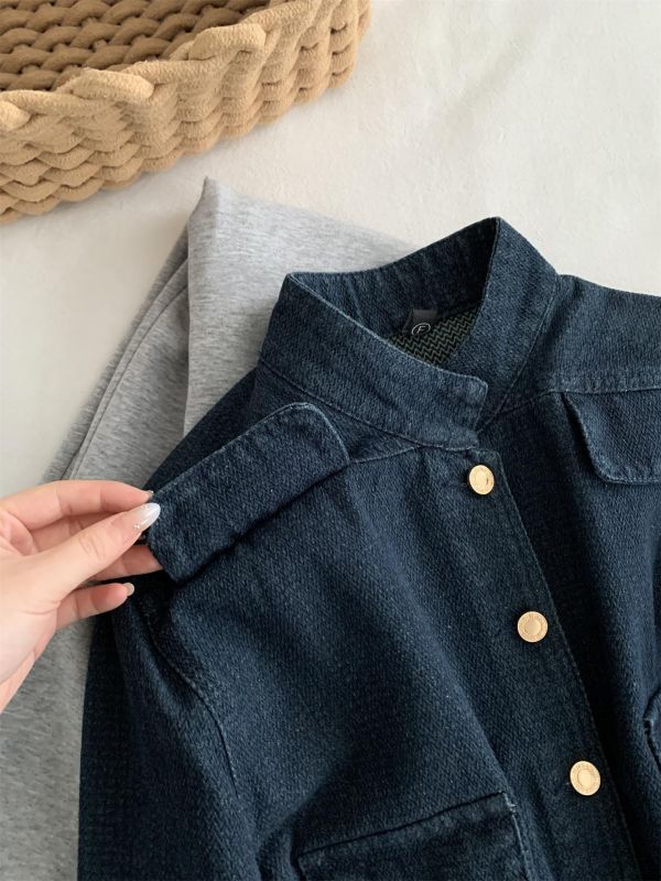 洋氣復古小香風牛仔金扣立領開衫 洋氣復古小香風牛仔金扣立領開衫