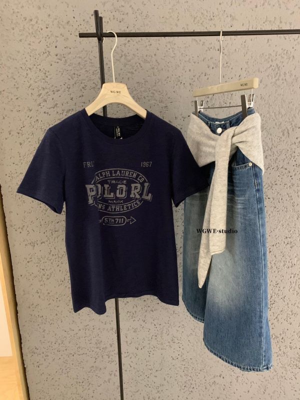 簡約做舊字母印花美式竹節棉上衣-2色 簡約做舊字母印花美式竹節棉上衣-2色