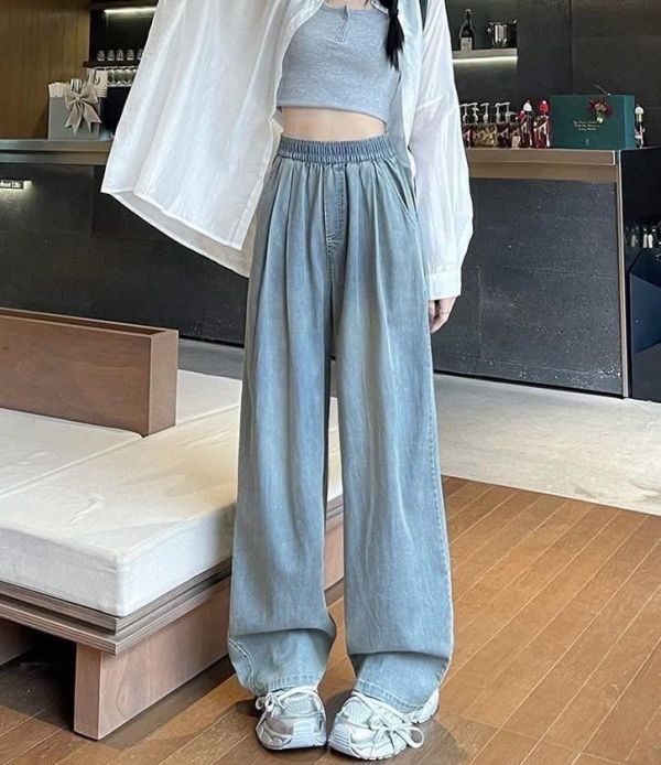 -8度天絲顯瘦抓皺牛仔寬褲 -8度天絲顯瘦抓皺牛仔寬褲