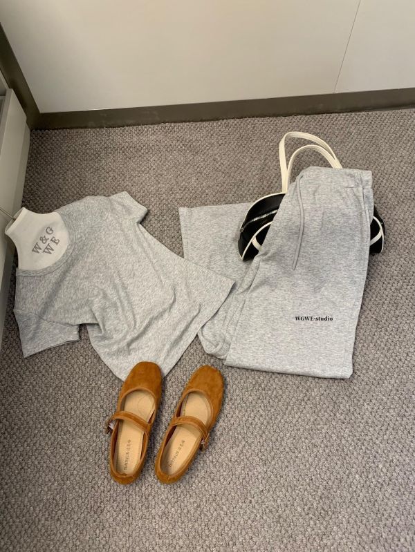 氣質修身T+長腿闊腿褲休閒套裝-6色 