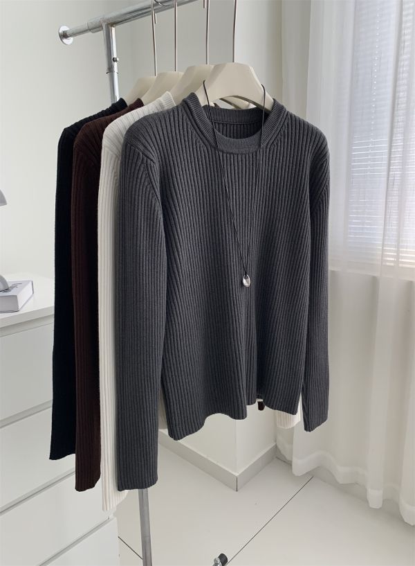 休閒坑條圓領保暖打底衫-4色 休閒坑條圓領保暖打底衫-4色