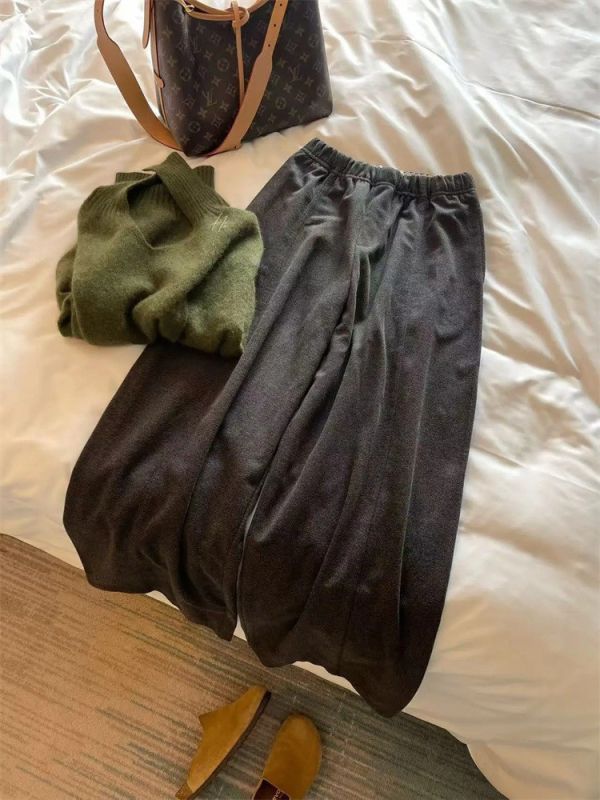 鬆弛慵懶風 垂感闊腿高腰遮胯顯瘦直筒褲-2色 鬆弛慵懶風 垂感闊腿高腰遮胯顯瘦直筒褲-2色