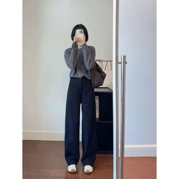 冬季窄版羊毛垂感鬆緊腰加絨休閒褲-3色 冬季窄版羊毛垂感鬆緊腰加絨休閒褲-3色