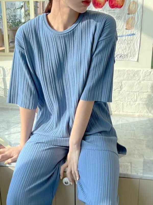 Korea 舒適褶皺寬鬆上衣+褲子set-3色 Korea 舒適褶皺寬鬆上衣+褲子set-3色