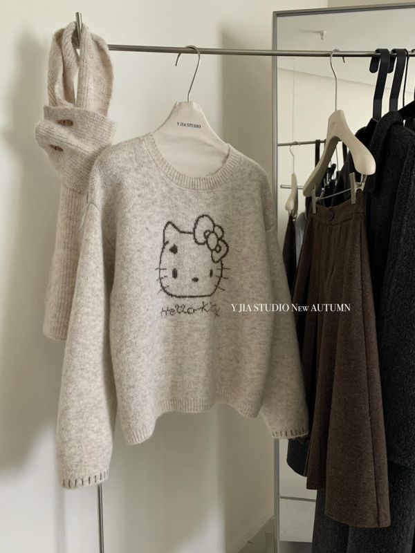 卡通提花圓領寬鬆毛衣-4色 卡通提花圓領寬鬆毛衣-4色