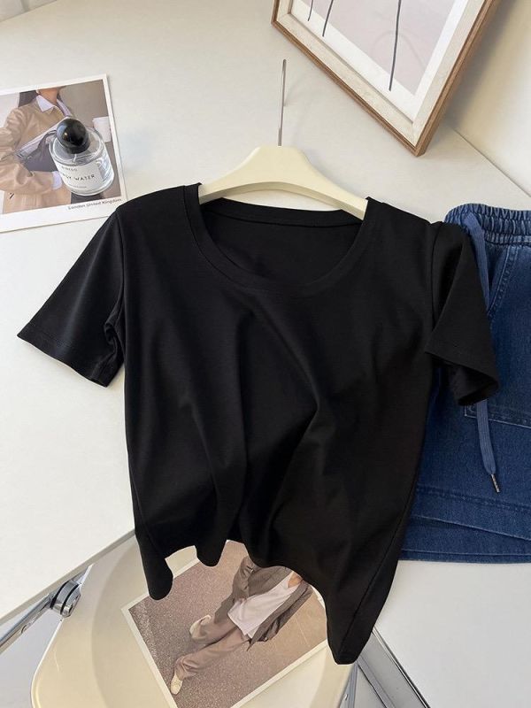 露鎖骨正肩大U寬鬆低領tee-3色 露鎖骨正肩大U寬鬆低領tee-3色