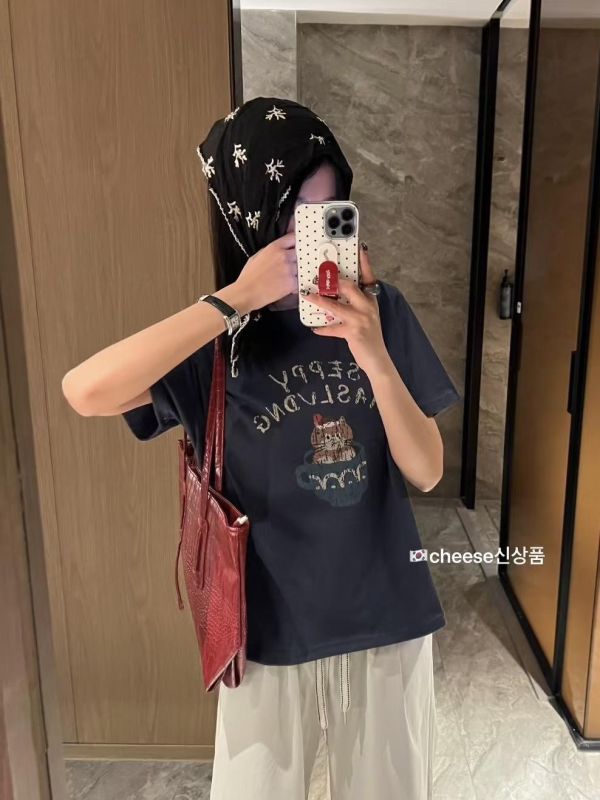 茶杯貓咪卡通印花T恤-2色 茶杯貓咪卡通印花T恤-2色