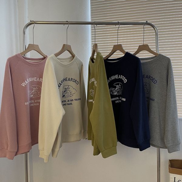 韓系印花插肩袖寬鬆慵懶風休閒上衣-5色 韓系印花插肩袖寬鬆慵懶風休閒上衣-5色