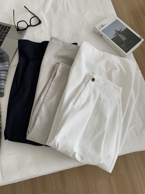 韓系高腰氣質闊腿褲遮肉九分彎刀褲奶奶褲-3色 韓系高腰氣質闊腿褲遮肉九分彎刀褲奶奶褲-3色