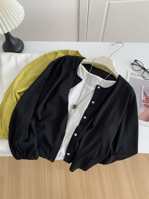 夏季顯白芥綠黃鬆弛感雪花棉防曬開衫-2色 夏季顯白芥綠黃鬆弛感雪花棉防曬開衫-2色