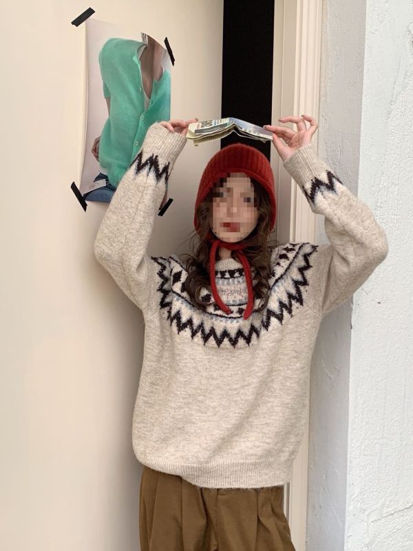 冬日氛圍感韓系復古提花針織上衣-3色 冬日氛圍感韓系復古提花針織上衣-3色